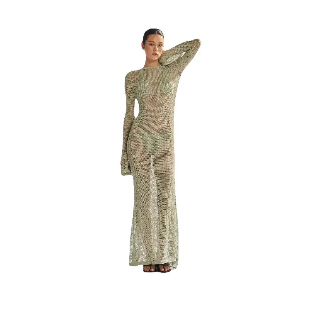 New Knitted Long-sleeve Backless Dress for Women