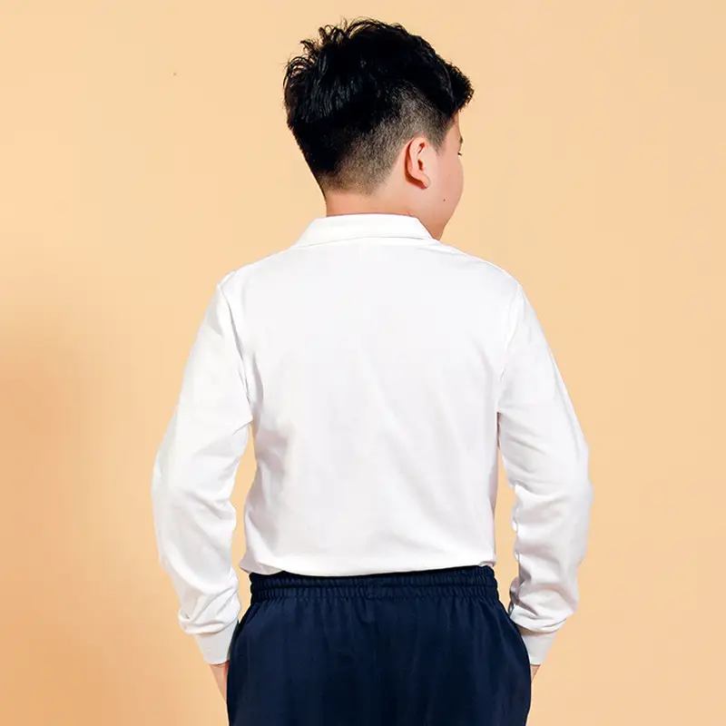 White Long-Sleeve T-Shirt for Boys Plus Size Cotton School Uniform - Image 2