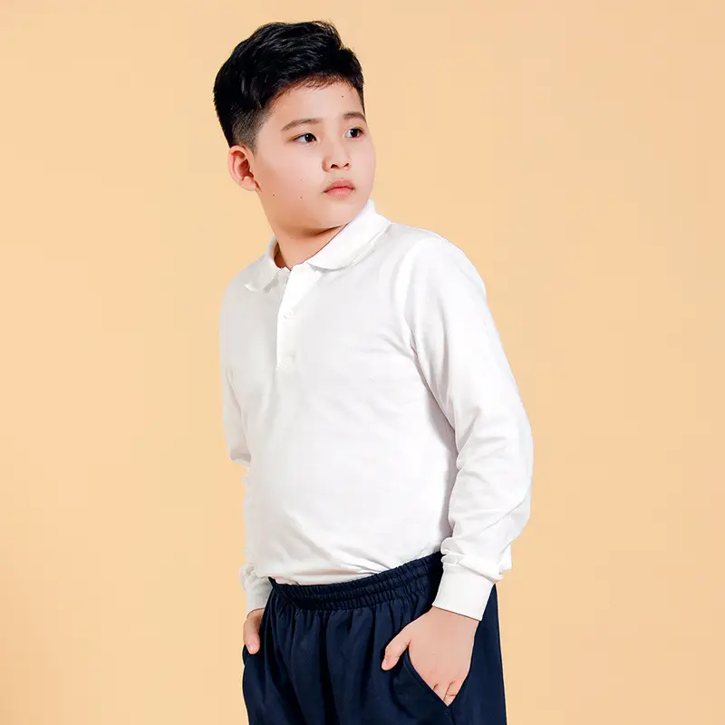 White Long-Sleeve T-Shirt for Boys Plus Size Cotton School Uniform - Image 3