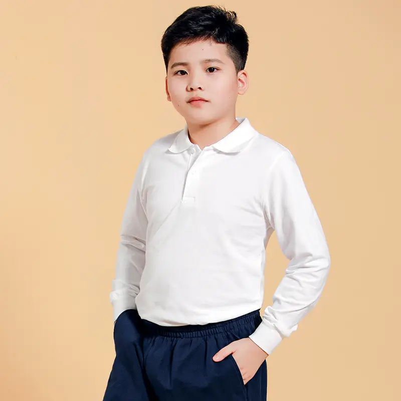 White Long-Sleeve T-Shirt for Boys Plus Size Cotton School Uniform - Image 5
