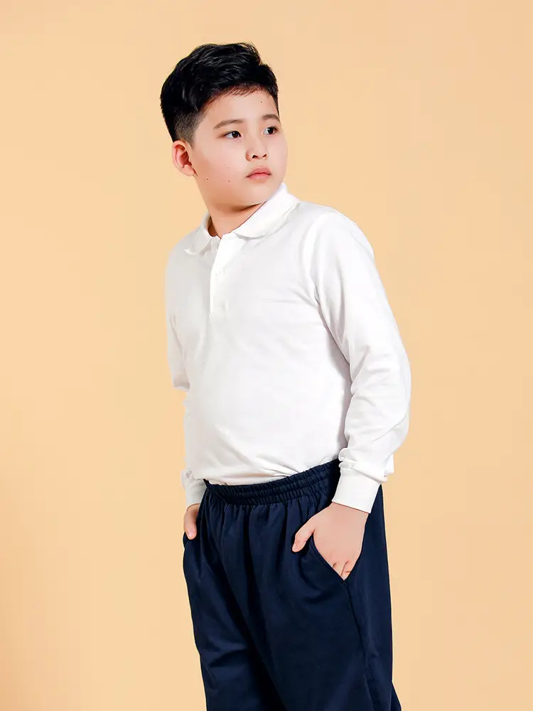 White Long-Sleeve T-Shirt for Boys Plus Size Cotton School Uniform — feature 2
