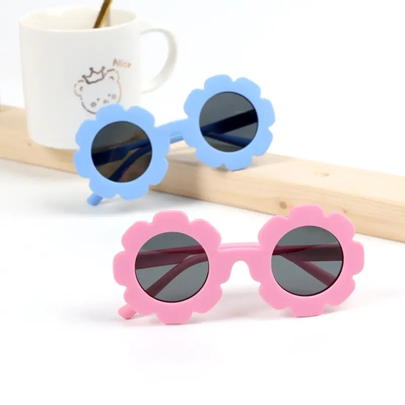 Kids Polarized Sunglasses Blue Flower Silicone Anti-UV