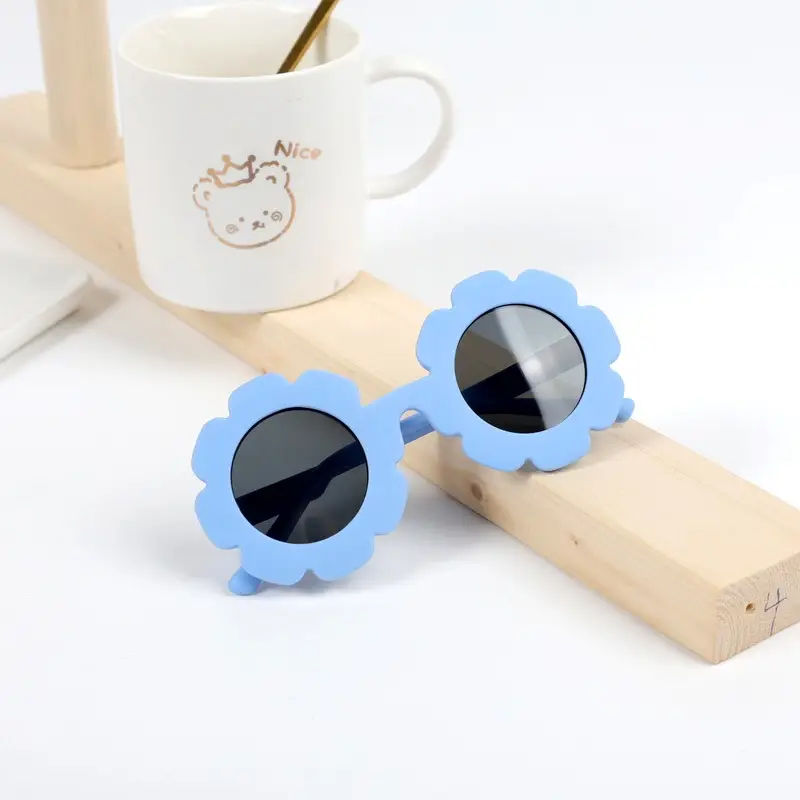 Kids Polarized Sunglasses Blue Flower Silicone Anti-UV