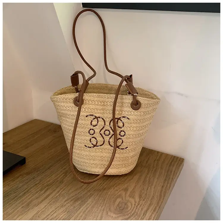 Women Straw Bag Large Capacity Textural Woven Summer Bucket Bag — feature 4