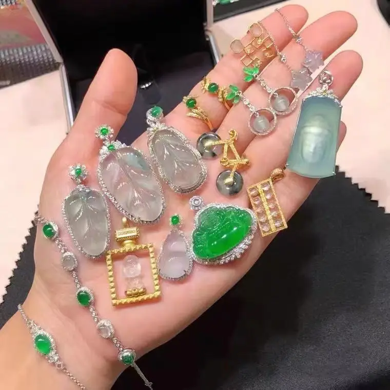 Jade Chalcedony Pendant S925 Sterling Silver Production Design Inlaid 18K Wholesale - Image 3