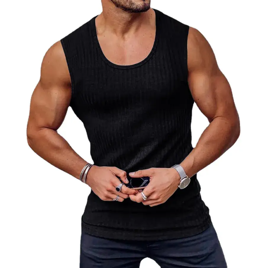 Men's White Vertical Stripe Muscle Vest I-Shape - Image 11