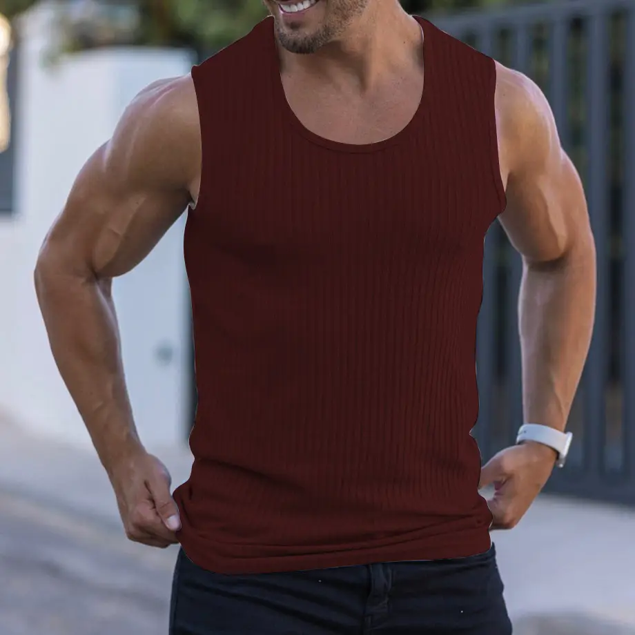 Men's White Vertical Stripe Muscle Vest I-Shape — feature 34
