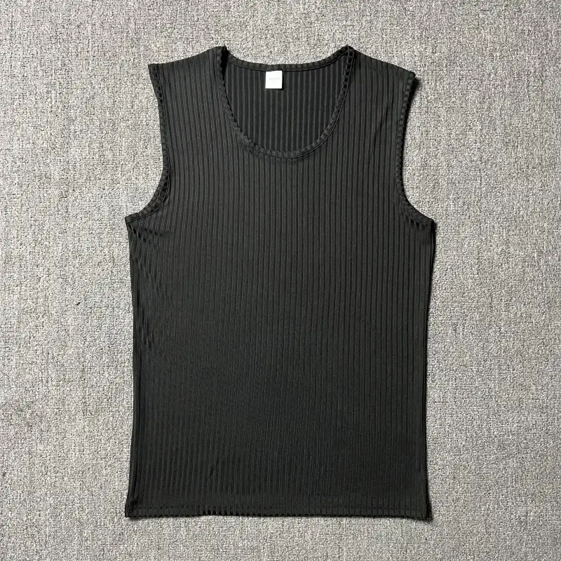 Men's White Vertical Stripe Muscle Vest I-Shape — feature 36