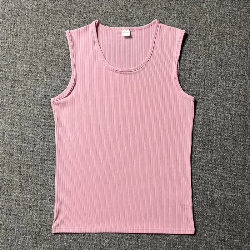 Men's White Vertical Stripe Muscle Vest I-Shape — feature 40