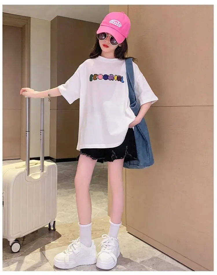Girls Cotton Short Sleeve T-Shirt Summer Casual Medium Big — feature 12