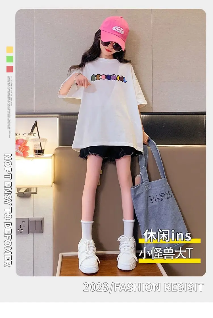 Girls Cotton Short Sleeve T-Shirt Summer Casual Medium Big — feature 2