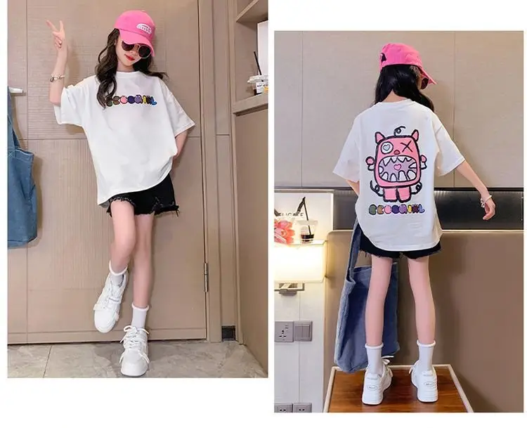 Girls Cotton Short Sleeve T-Shirt Summer Casual Medium Big — feature 8