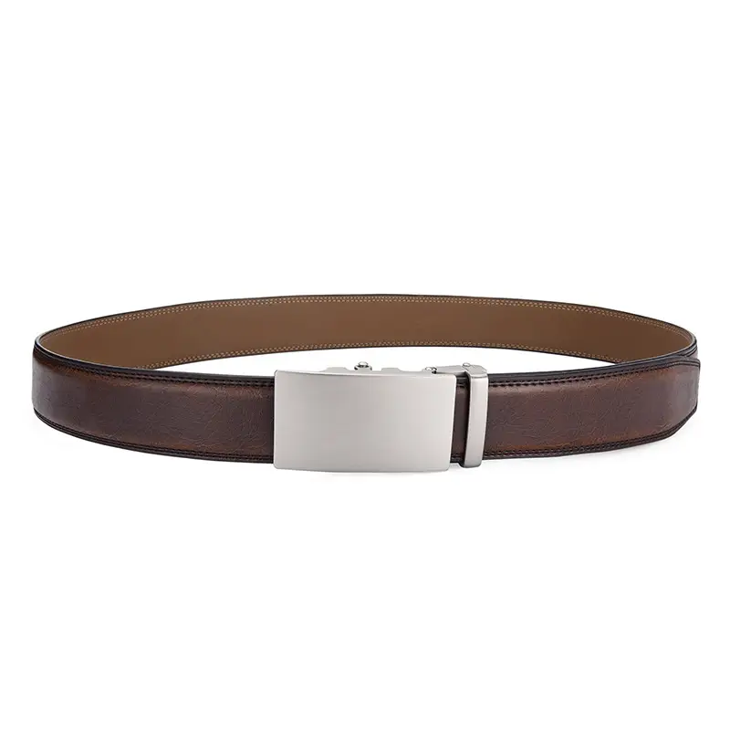 Men's Brown Leather Belt with Silver Buckle β feature 12