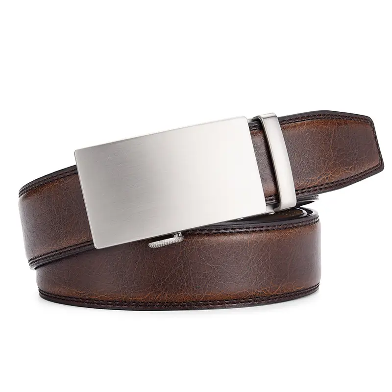 Men's Brown Leather Belt with Silver Buckle β feature 6