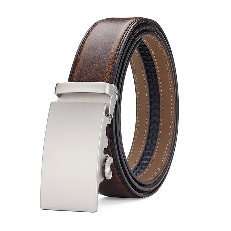 Men's Brown Leather Belt with Silver Buckle β feature 7