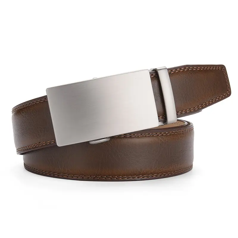 Men's Brown Leather Belt with Silver Buckle β feature 8