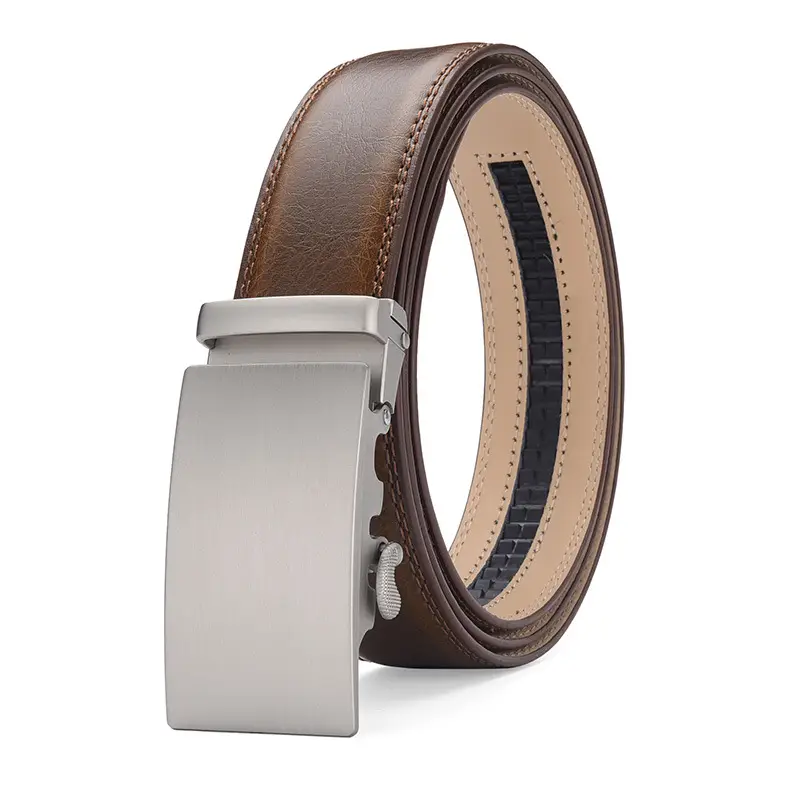 Men's Brown Leather Belt with Silver Buckle β feature 9