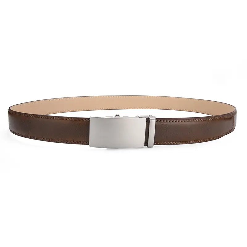 Men's Brown Leather Belt with Silver Buckle - Image 4