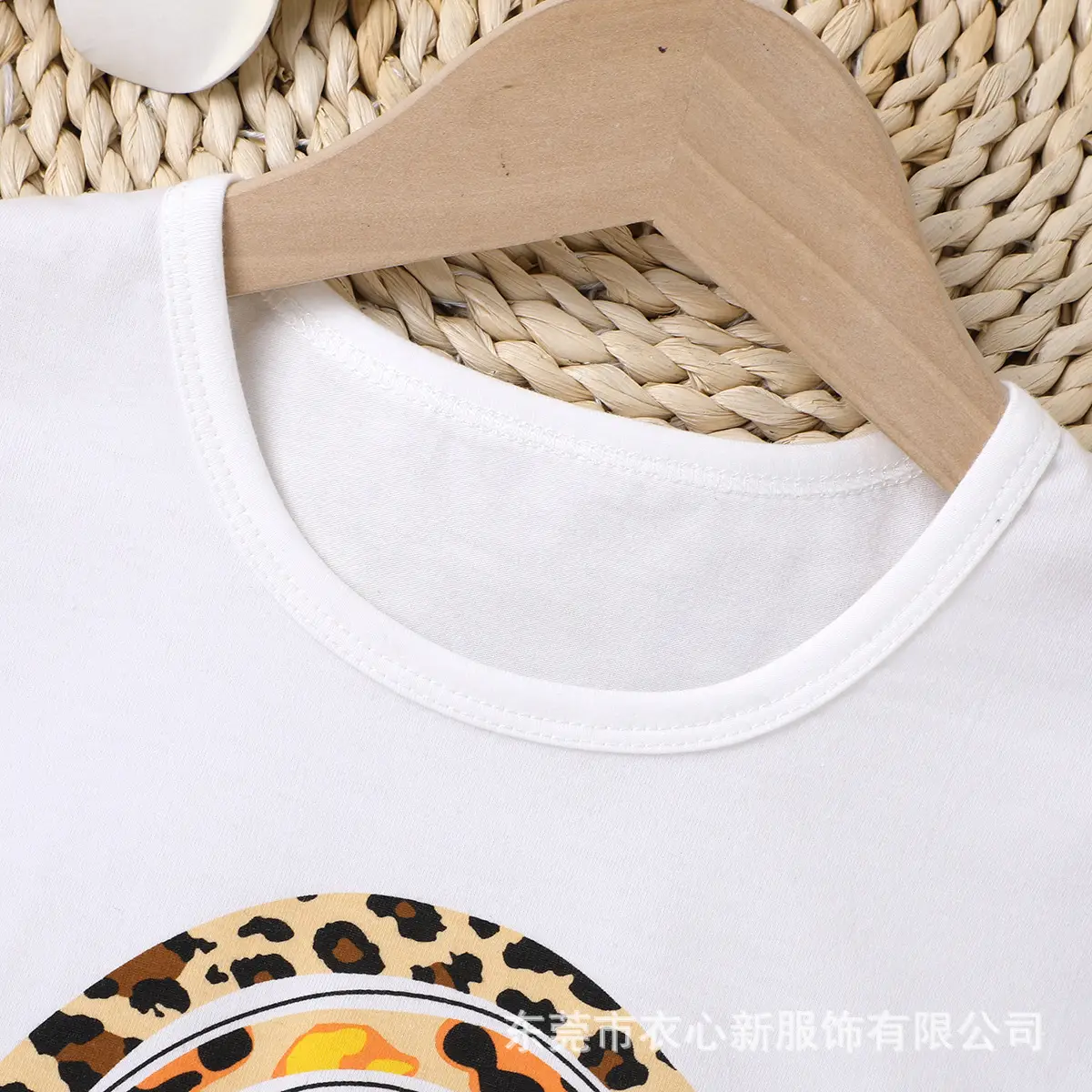 White Flying Sails T-Shirt with Heart Print + Brown Fringed Shorts Set — feature 2