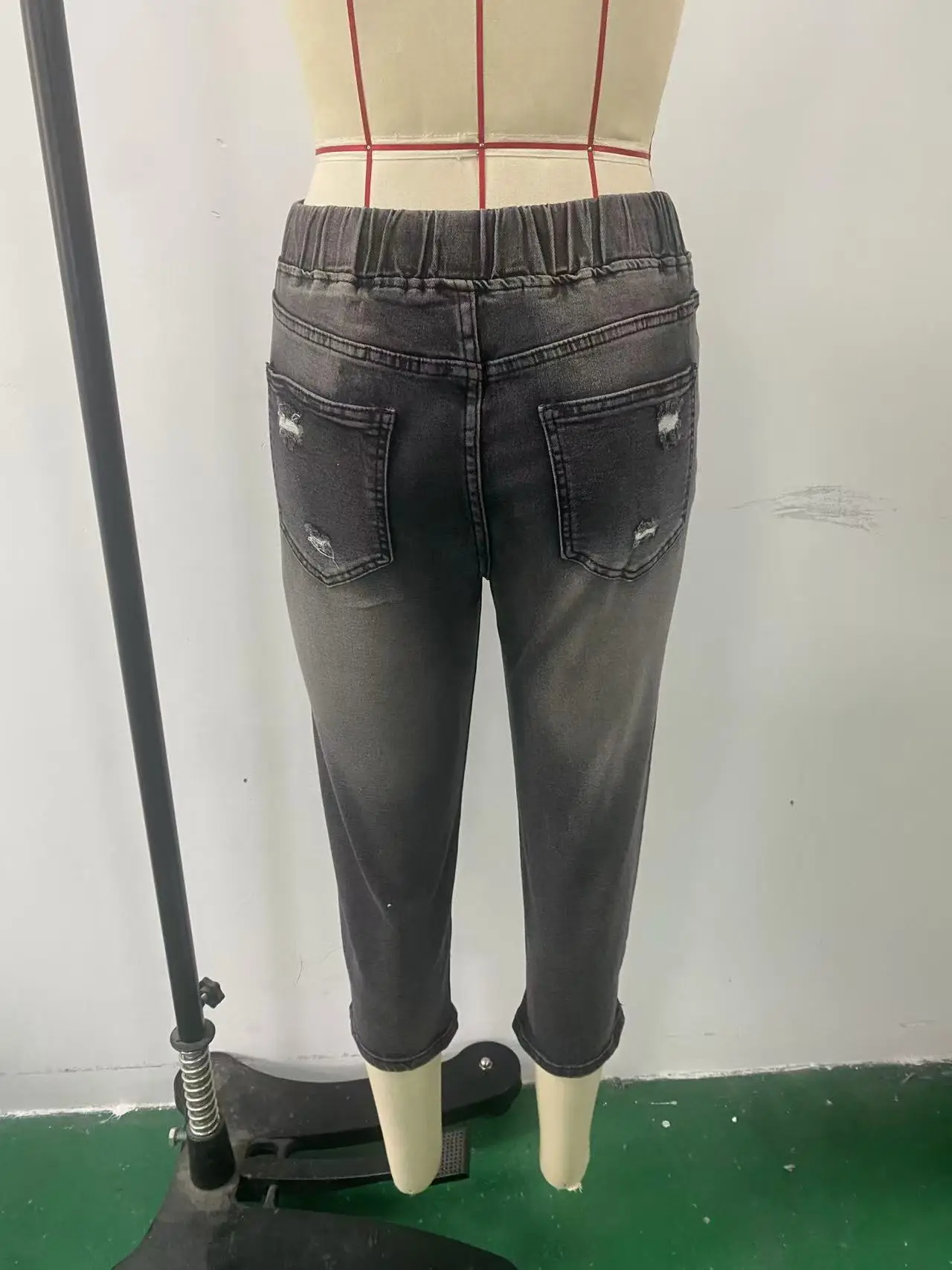 Women's Ripped High-Stretch Denim Capri Pants with Drawstring Waist — feature 8