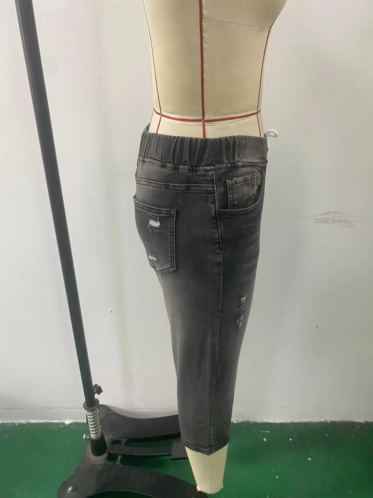 Women's Ripped High-Stretch Denim Capri Pants with Drawstring Waist — feature 9