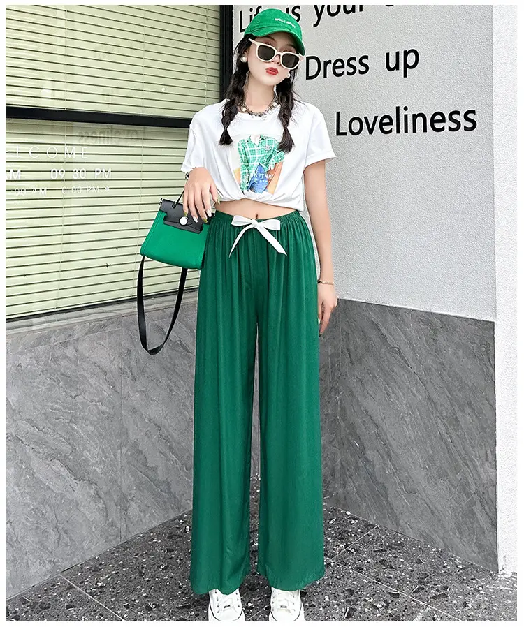 Women Cotton Silk Wide Leg Pants Blue Large — feature 16