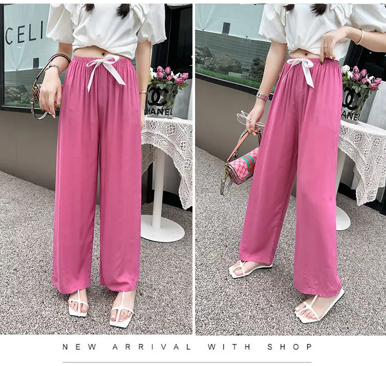 Women Cotton Silk Wide Leg Pants Blue Large — feature 19