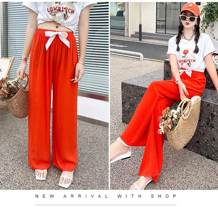 Women Cotton Silk Wide Leg Pants Blue Large — feature 23