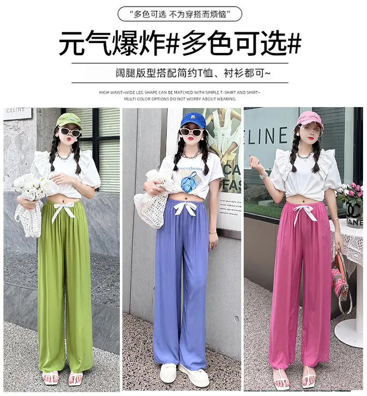 Women Cotton Silk Wide Leg Pants Blue Large — feature 5