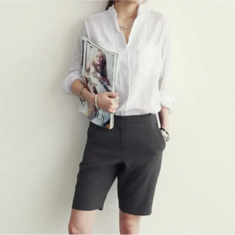 Women Cotton Linen Long Sleeve Shirt Sun Protective Harajuku Style