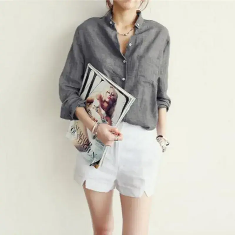 Women Cotton Linen Long Sleeve Shirt Sun Protective Harajuku Style