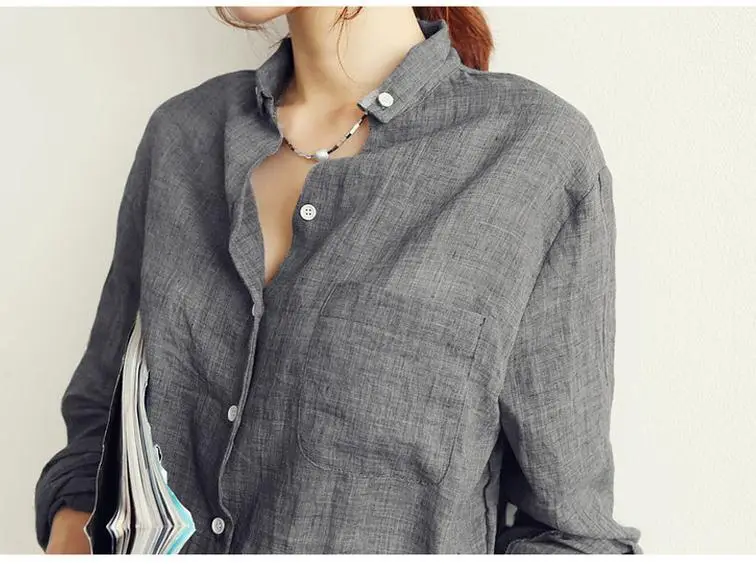 Women Cotton Linen Long Sleeve Shirt Sun Protective Harajuku Style — feature 11