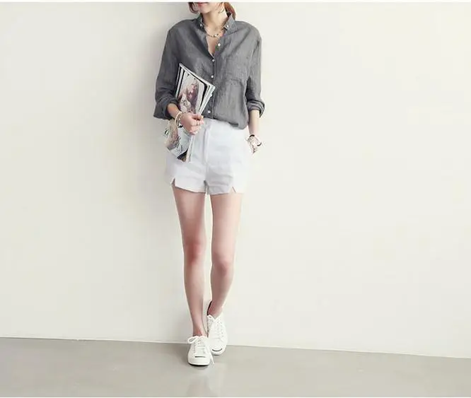 Women Cotton Linen Long Sleeve Shirt Sun Protective Harajuku Style — feature 12