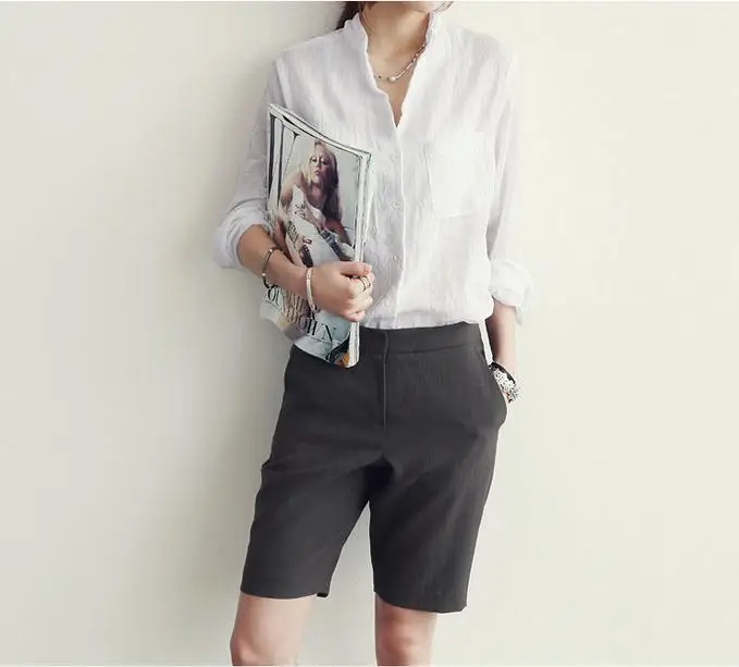 Women Cotton Linen Long Sleeve Shirt Sun Protective Harajuku Style — feature 16