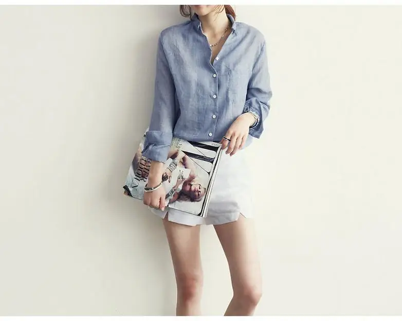 Women Cotton Linen Long Sleeve Shirt Sun Protective Harajuku Style — feature 2