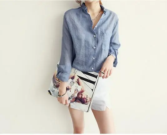 Women Cotton Linen Long Sleeve Shirt Sun Protective Harajuku Style — feature 5