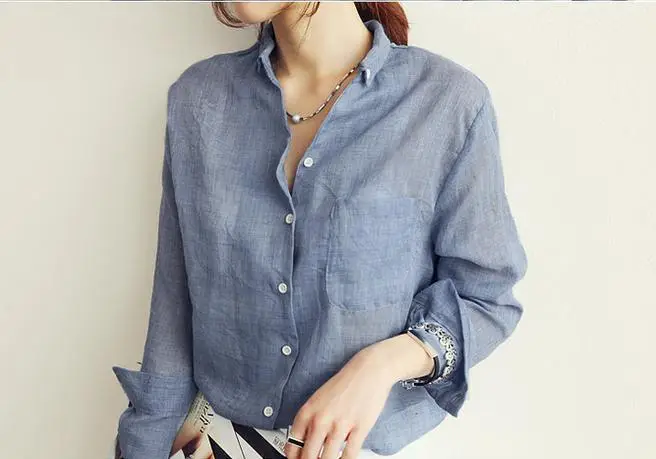 Women Cotton Linen Long Sleeve Shirt Sun Protective Harajuku Style — feature 8