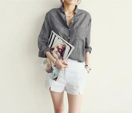 Women Cotton Linen Long Sleeve Shirt Sun Protective Harajuku Style — feature 9