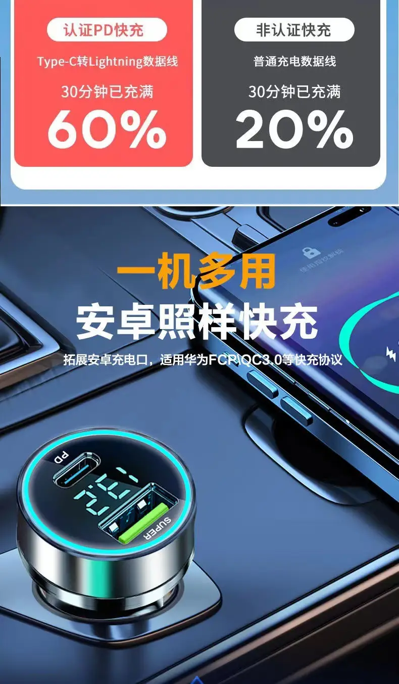 120W Digital Car Charger Fast Charging Multi-Function — feature 9