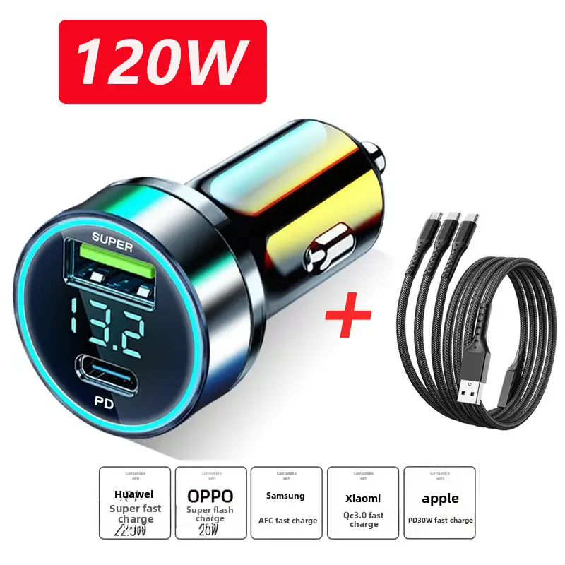 120W Digital Car Charger Fast Charging Multi-Function - Image 3