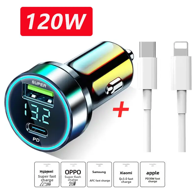 120W Digital Car Charger Fast Charging Multi-Function - Image 4