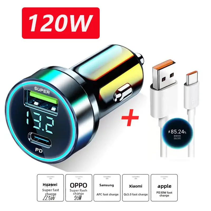 120W Digital Car Charger Fast Charging Multi-Function - Image 5
