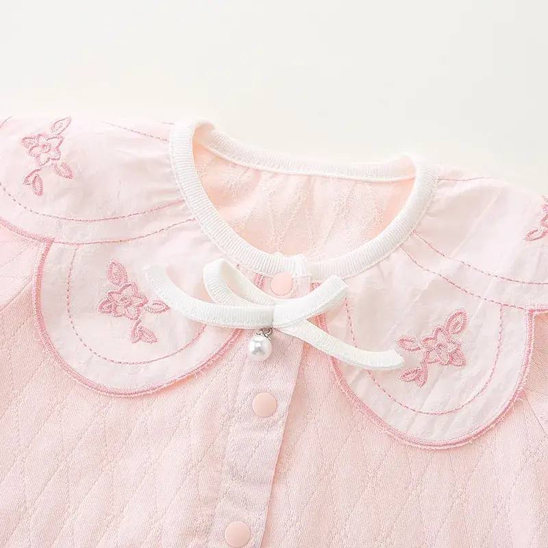 Baby One-piece Short Climbing Clothes Pink & White - Image 4