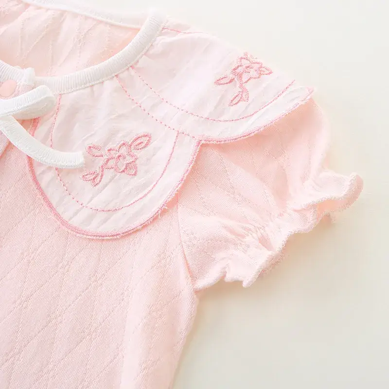 Baby One-piece Short Climbing Clothes Pink & White - Image 5