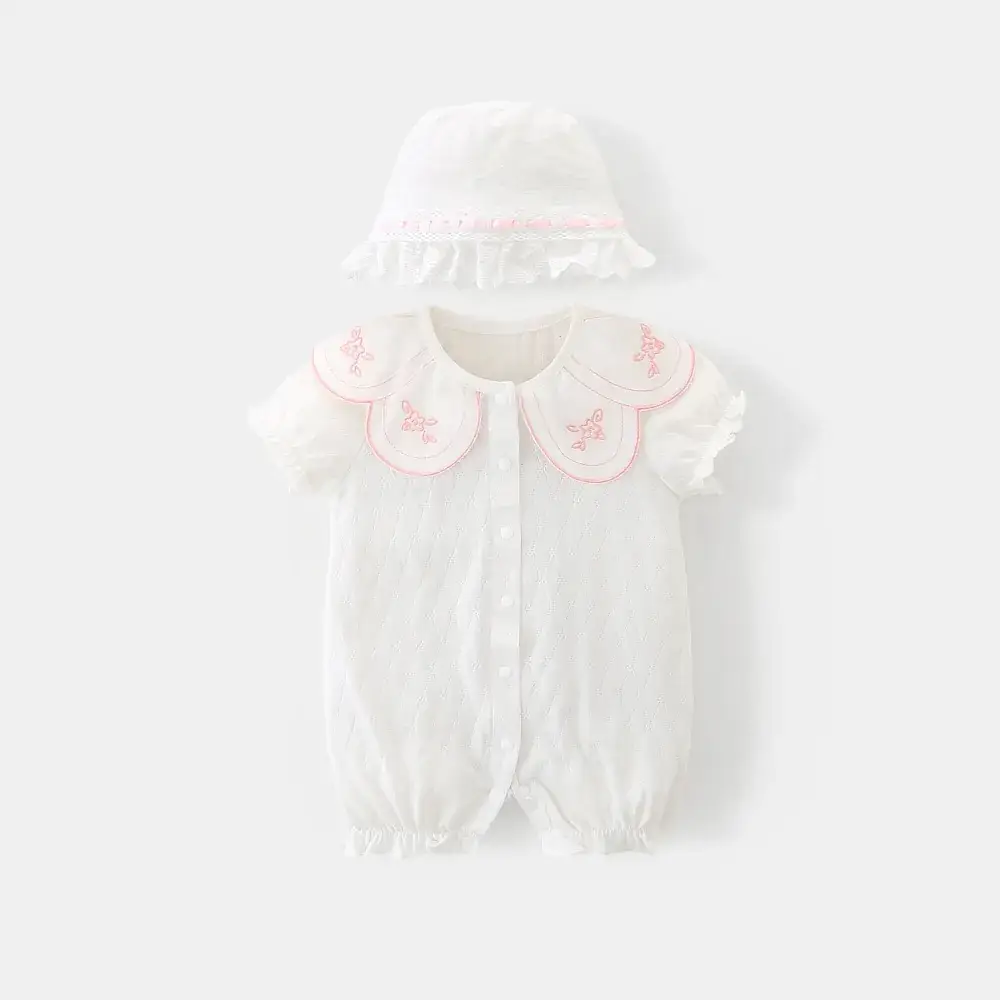 Baby One-piece Short Climbing Clothes Pink & White - Image 2