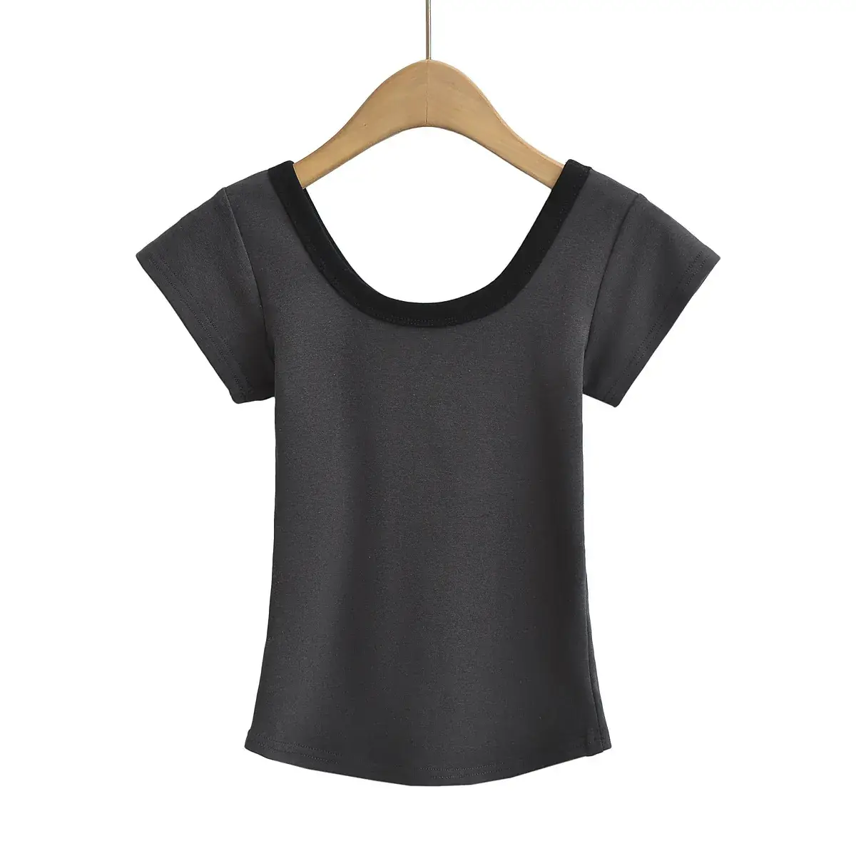 Women 2023 Summer T-Shirt Black Pink Large U-Neck - Image 3