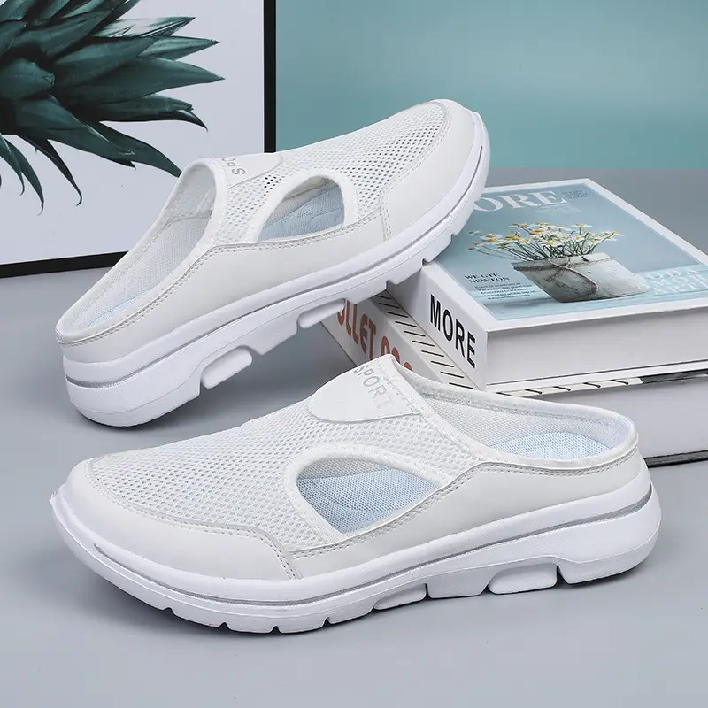 Amazon Summer New Korean Style Large Size Casual Men's and Women's Single-layer Shoes Thick-soled Slip-on Sandals Mesh Breathable Half-drag - Image 6