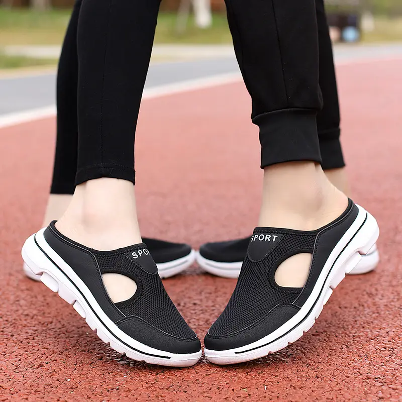 Amazon Summer New Korean Style Large Size Casual Men's and Women's Single-layer Shoes Thick-soled Slip-on Sandals Mesh Breathable Half-drag - Image 7