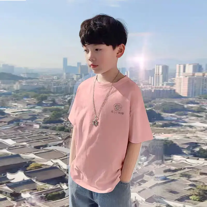 Boys Pure Cotton Summer T-Shirt Pink Large - Image 3