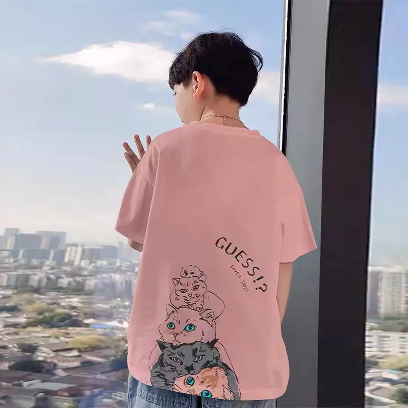 Boys Pure Cotton Summer T-Shirt Pink Large - Image 4